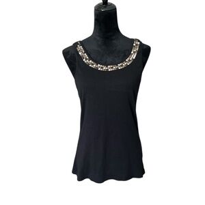 Green Source Black Fitted 100% Organic Cotton Tank Top w/ Embellished Neckline L